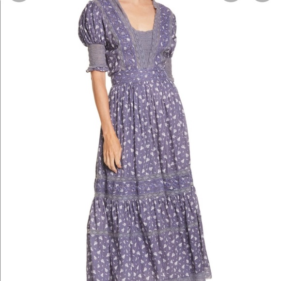 Loveshackfancy Ayla Floral Midi Dress Navy Blue Ditsy Floral Size 4 Free People - Picture 1 of 5